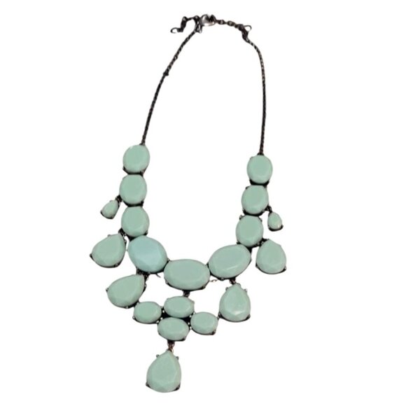 J. Crew Mint Green Faceted Bib Chunky Statement Necklace Adjustable 18"-21" - Picture 2 of 6
